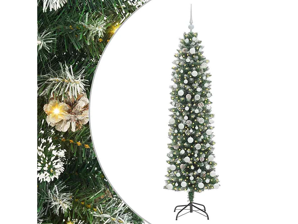 Arbre de Noël artificiel slim avec 300 LED Vert et blanc 180 cm