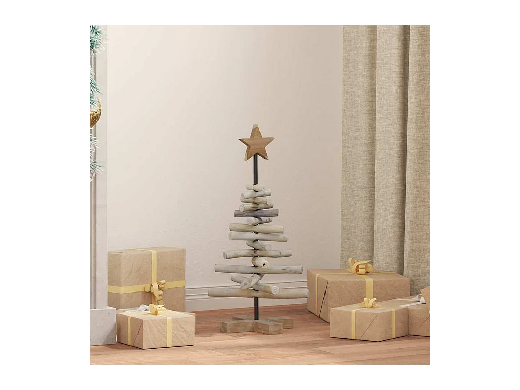 Sapin de Noël avec support Marron 60 cm Bois de teck solide