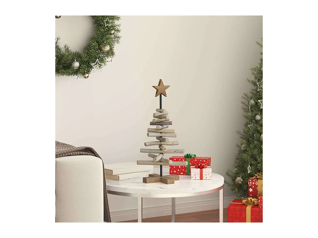 Sapin de Noël avec support Marron 60 cm Bois de teck solide