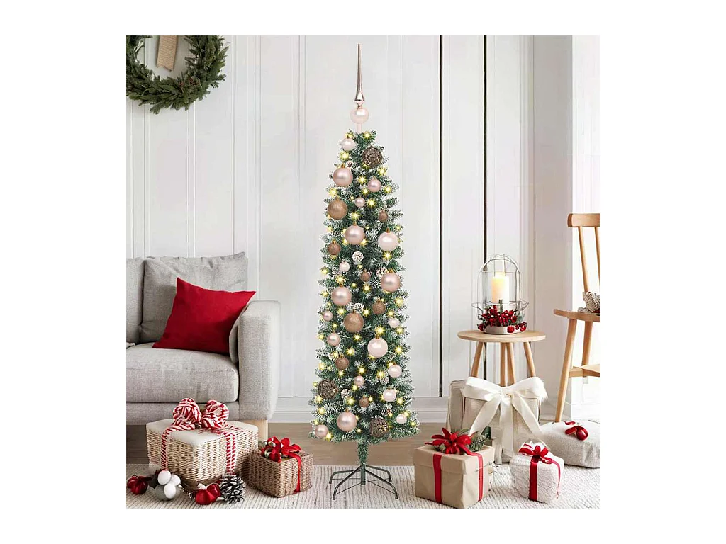 Kunstmatige slanke kerstboom Groen 120 cm PVC en Plastic en PVC