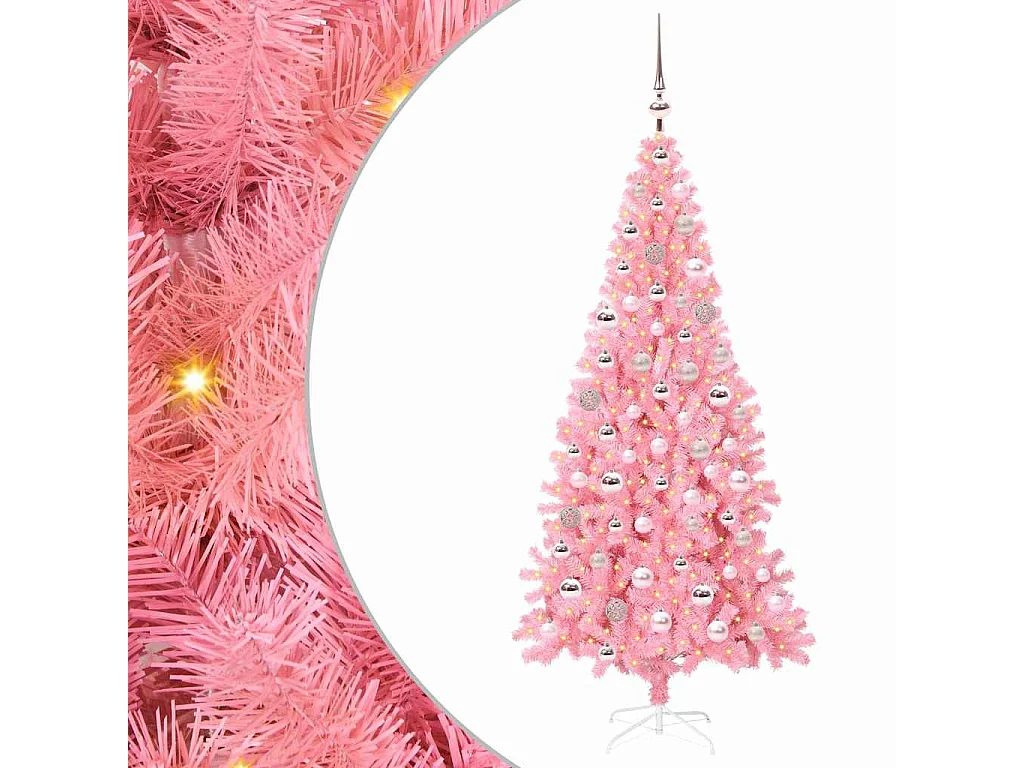 Sapin de Noël avec 300 LED avec support Rose 180 cm PVC