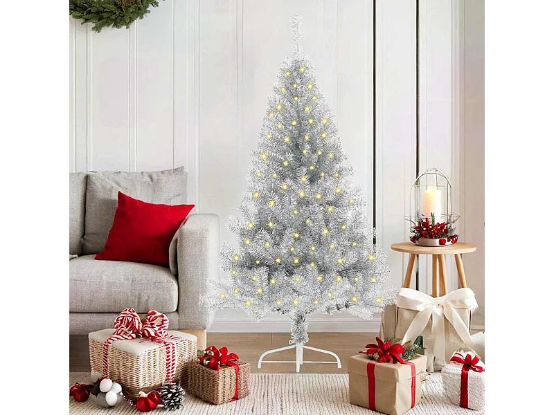 Árbol de Navidad Artificial Preiluminado Plateado 150 cm PET