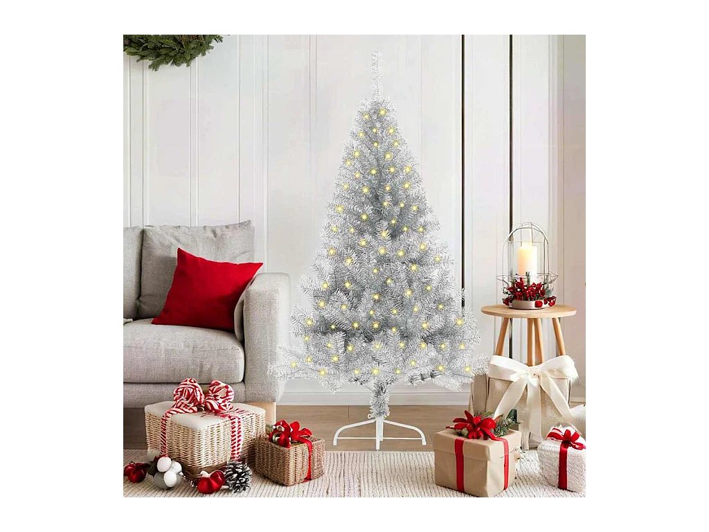 Sapin de Noël artificiel pré-éclairé Argent 150 cm PET