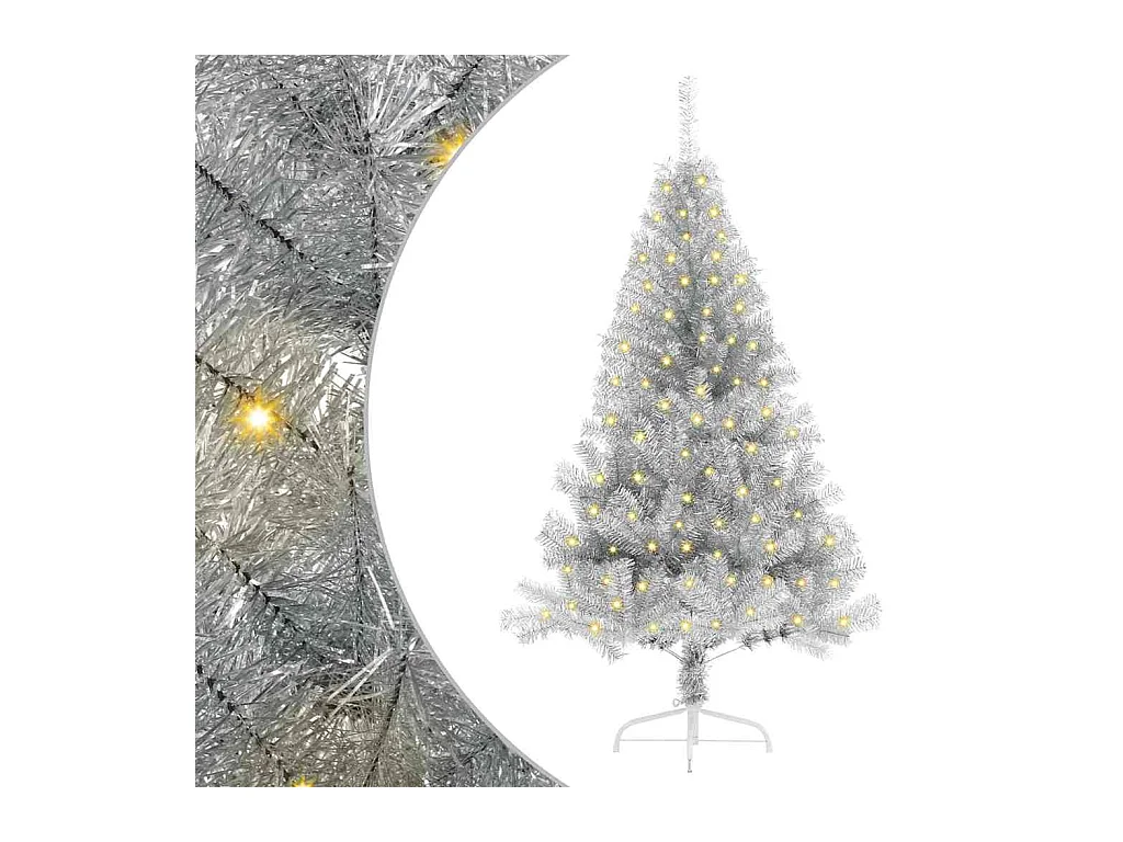 Sapin de Noël artificiel pré-éclairé Argent 150 cm PET