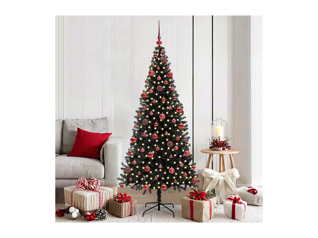 Sapin de Noël avec 300 LED avec support Noir 180 cm PVC