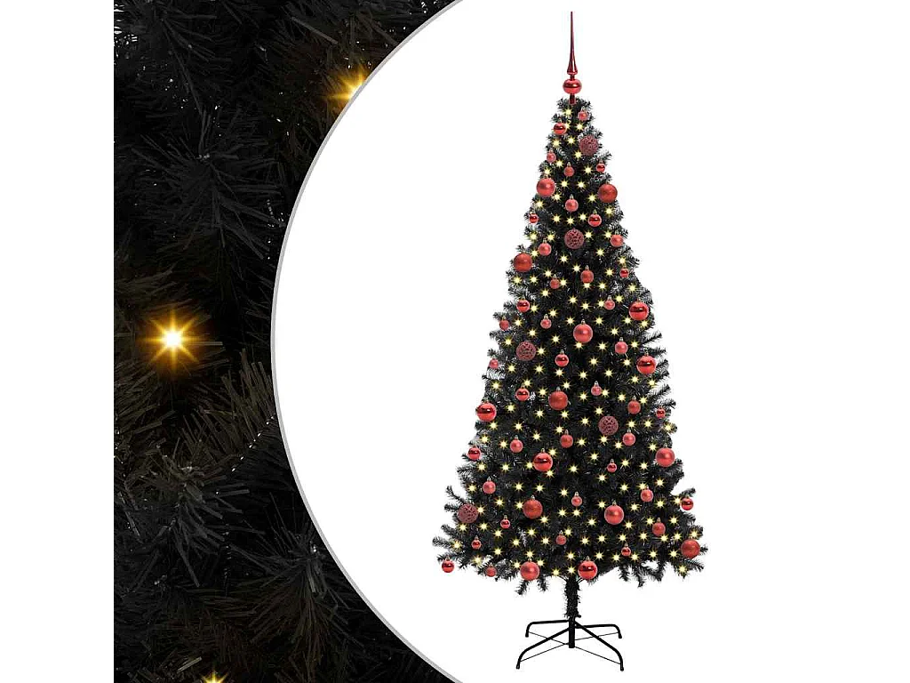 Sapin de Noël avec 300 LED avec support Noir 180 cm PVC