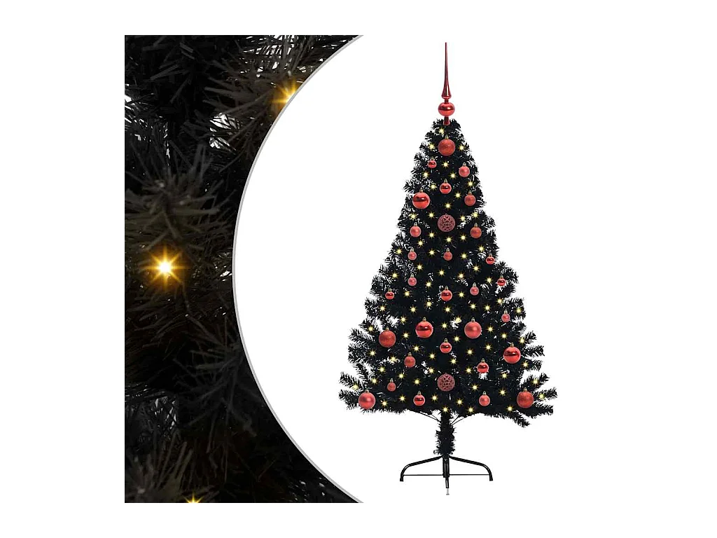 Árbol de Navidad Artificial Preiluminado Negro 120 cm PVC