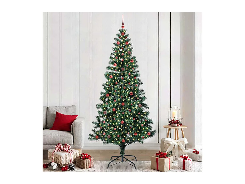 Sapin de Noël artificiel pré-éclairé Vert 240 cm PVC et métal