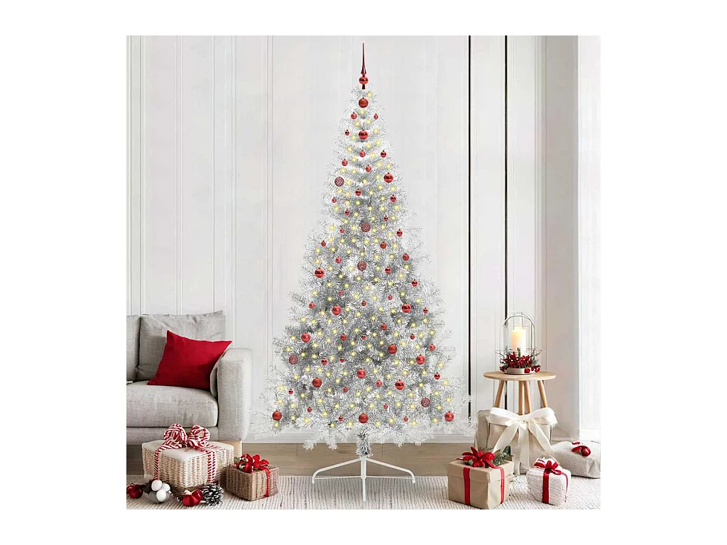 Kunststof Voorverlichte Kerstboom met 300 LED Zilver 240 cm PET