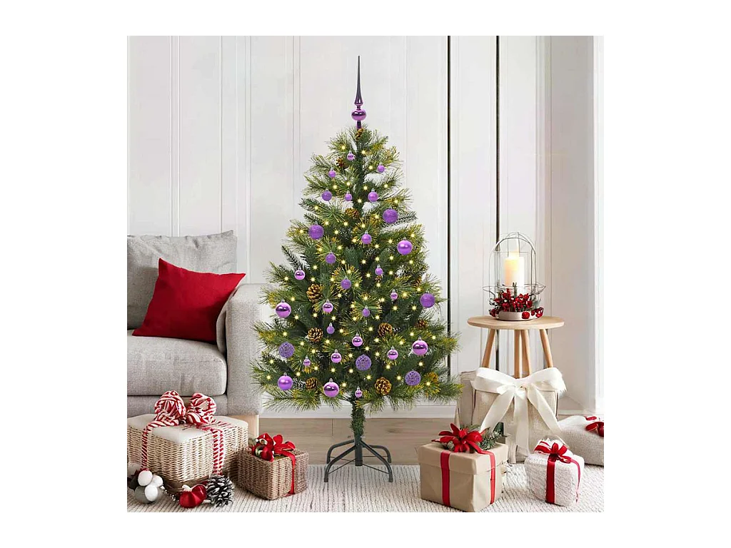 Sapin de Noël artificiel avec branches pliables et cônes 150 cm