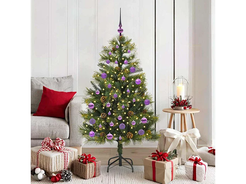 Sapin de Noël artificiel avec branches pliables et cônes 150 cm