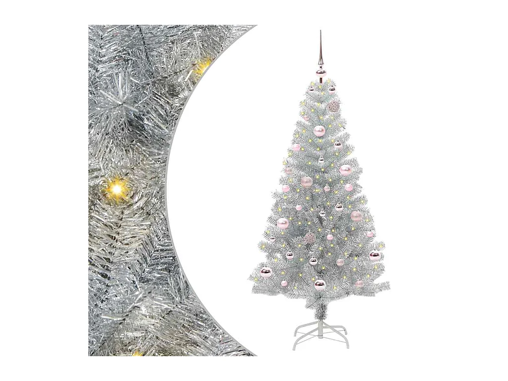 Sapin de Noël avec 150 LED avec support Argent 150 cm PET