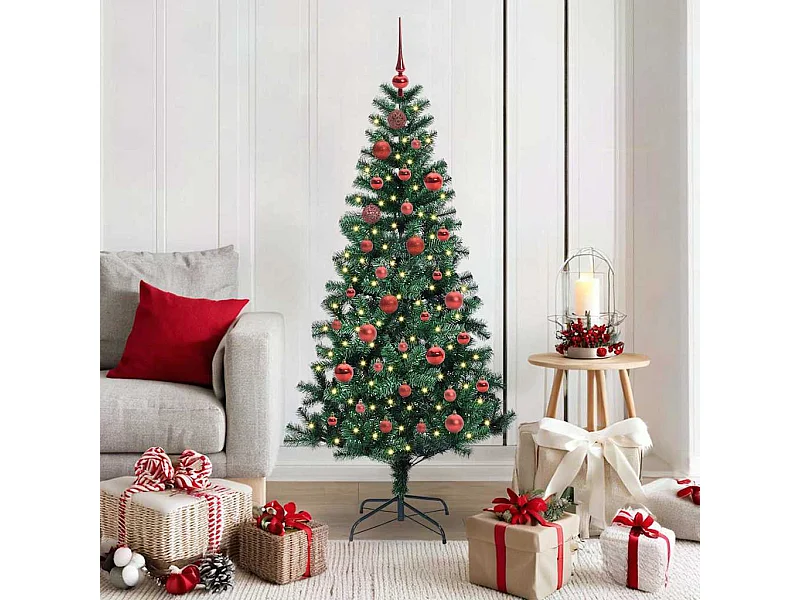 Sapin de Noël artificiel pré-éclairé Vert 150 cm PVC et métal