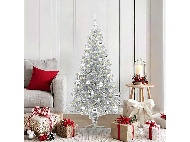 Árbol de Navidad con 150 LED con soporte Plateado 150 cm PET