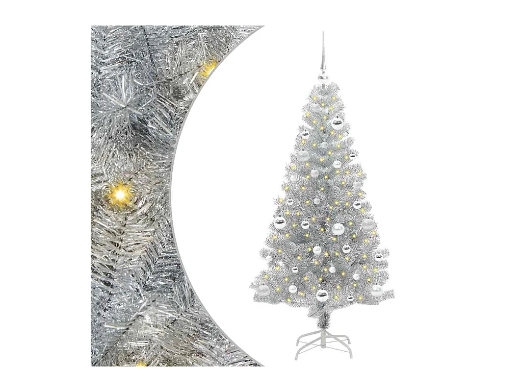 Sapin de Noël avec 150 LED avec support Argent 150 cm PET