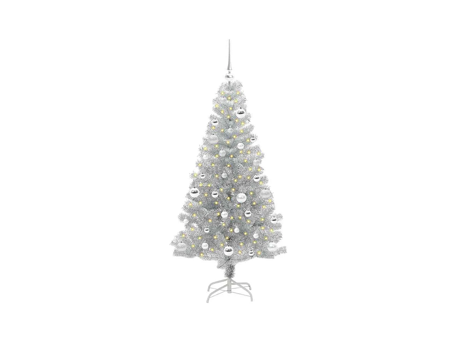 Sapin de Noël avec 150 LED avec support Argent 150 cm PET