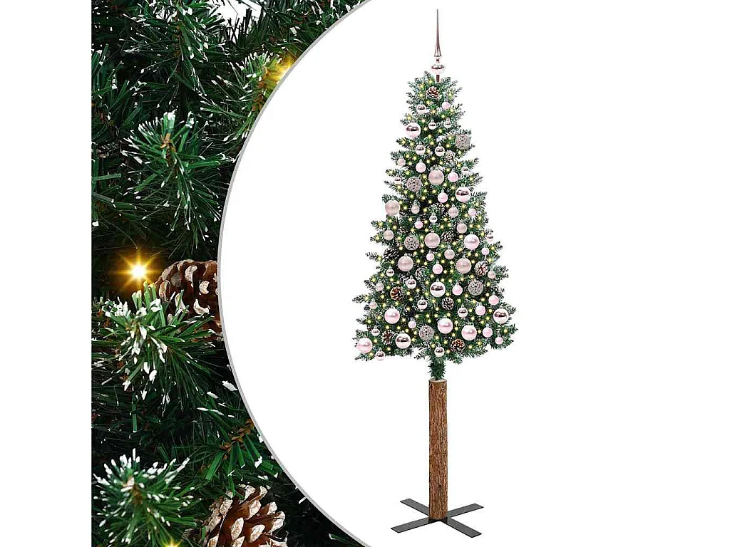 Árbol de Navidad Delgado con 300 LED con soporte Verde y 180 cm