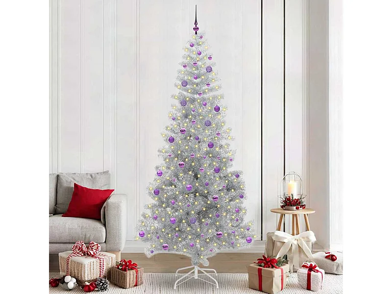 Sapin de Noël avec 300 LED avec support Argent 240 cm PET