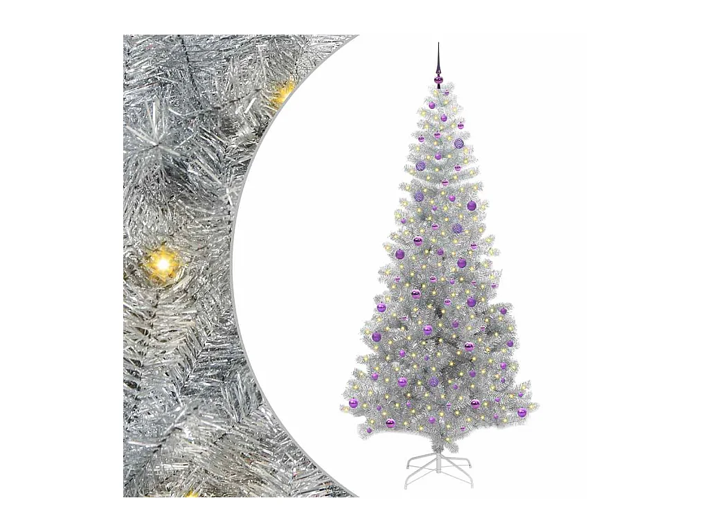 Sapin de Noël avec 300 LED avec support Argent 240 cm PET