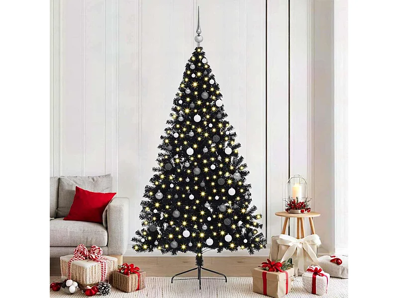 Árbol de Navidad Artificial Preiluminado Negro 210 cm PVC