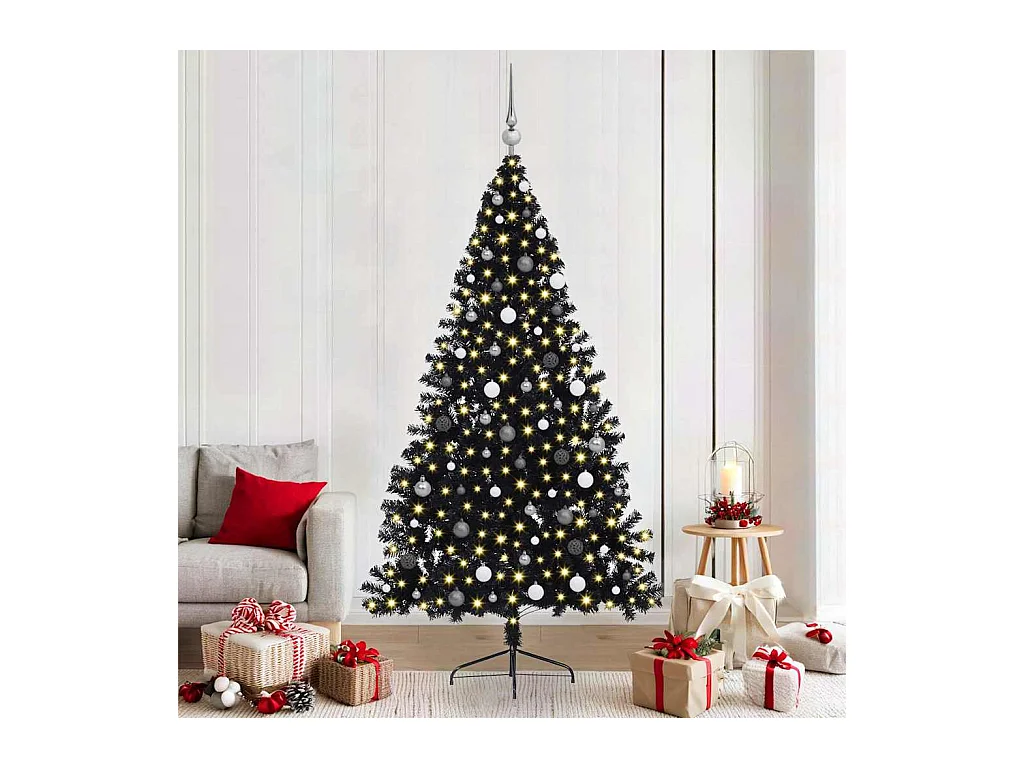 Árbol de Navidad Artificial Preiluminado Negro 210 cm PVC