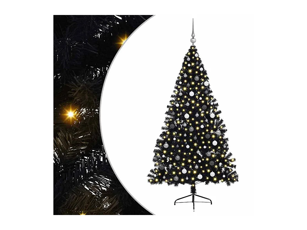 Árbol de Navidad Artificial Preiluminado Negro 210 cm PVC
