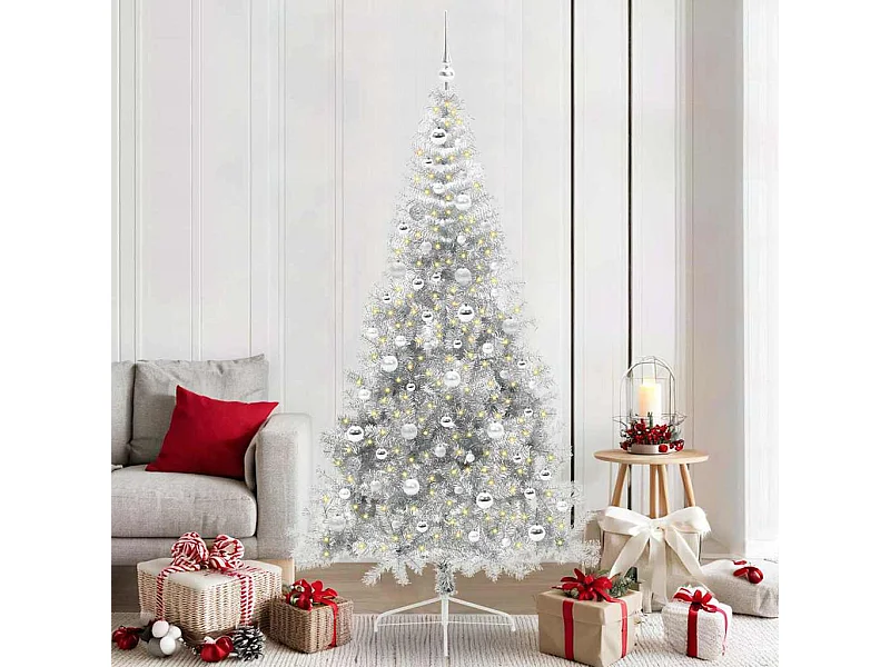 Árbol de Navidad Artificial Preiluminado Plateado 210 cm PET