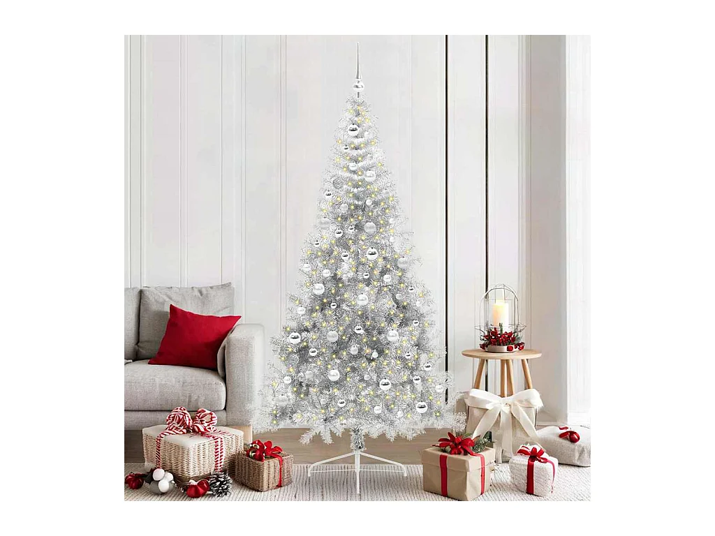 Árbol de Navidad Artificial Preiluminado Plateado 210 cm PET