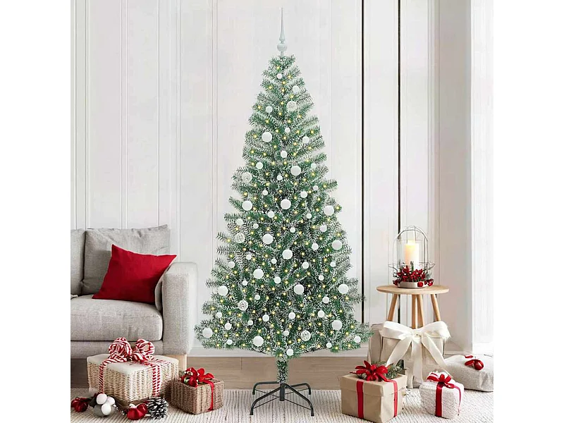Árbol de Navidad Artificial Nevado con Luz LED Verde y 210 cm