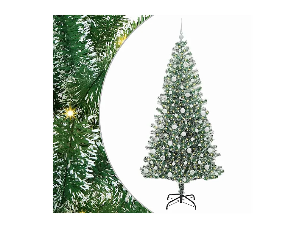 Árbol de Navidad Artificial Nevado con Luz LED Verde y 210 cm