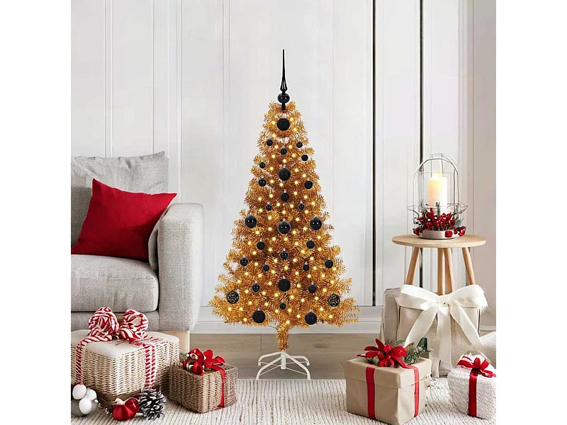Sapin de Noël avec 150 LED avec support Doré 120 cm PET