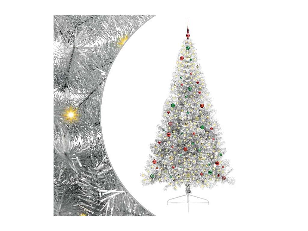 Sapin de Noël artificiel pré-éclairé Argent 240 cm PET
