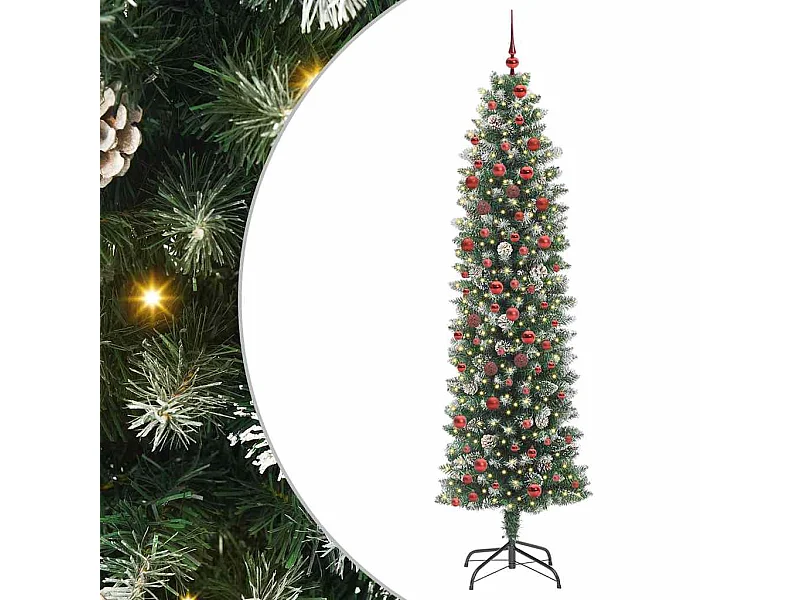Árbol Navideño Artificial Delgado con 300 LED verde y 210 cm