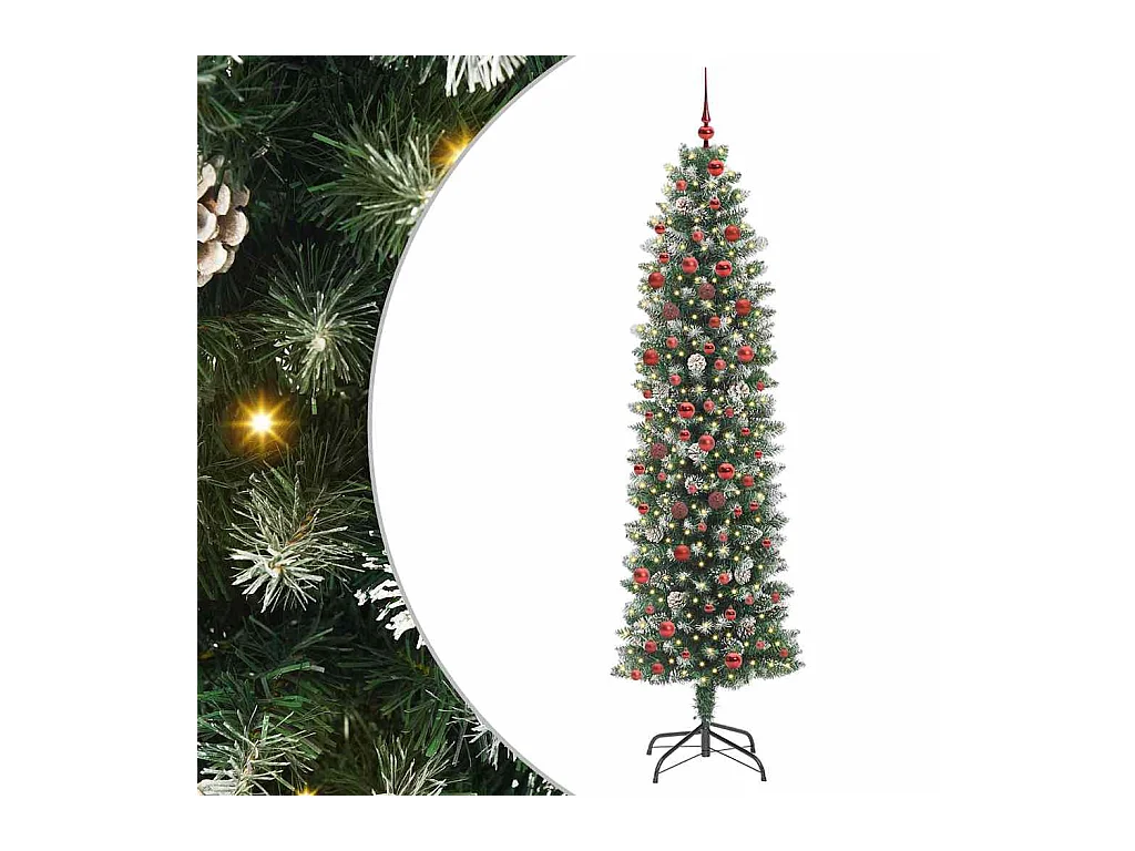 Árbol Navideño Artificial Delgado con 300 LED verde y 210 cm