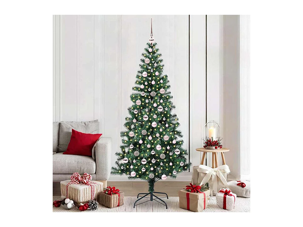 Sapin de Noël artificiel pré-éclairé Vert 210 cm PVC et métal