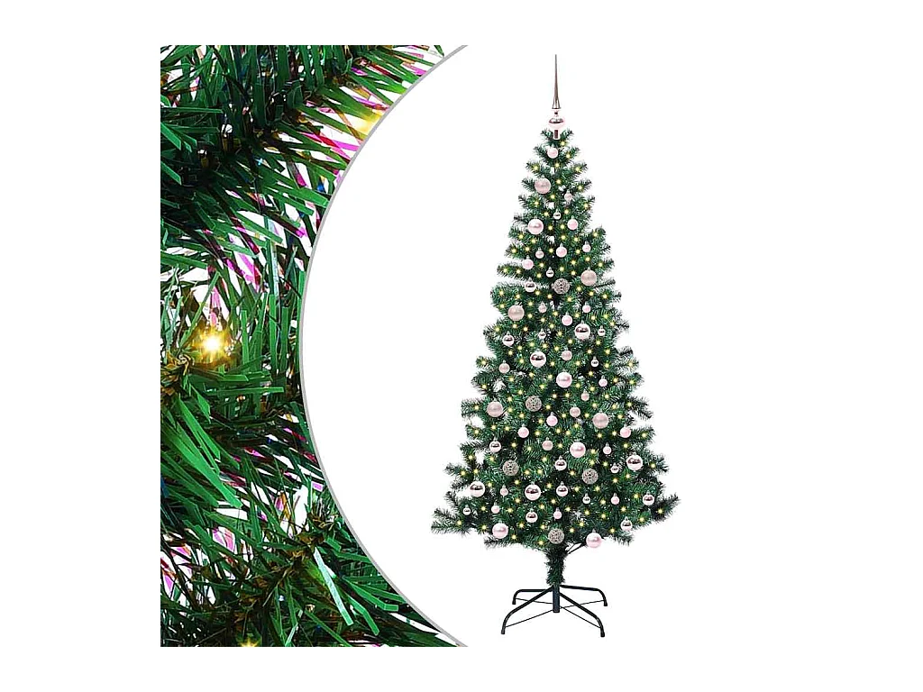 Sapin de Noël artificiel pré-éclairé Vert 210 cm PVC et métal