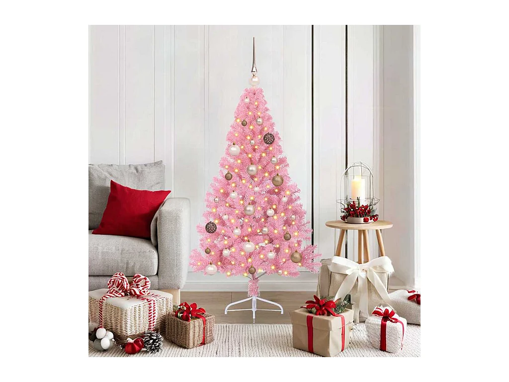Sapin de Noël artificiel pré-éclairé Rose 150 cm PVC