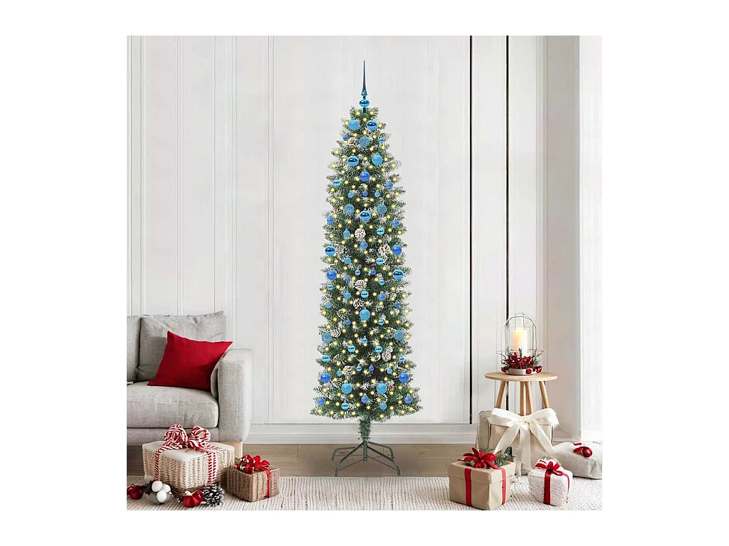 Arbre de Noël artificiel slim avec 300 LED Vert et blanc 210 cm