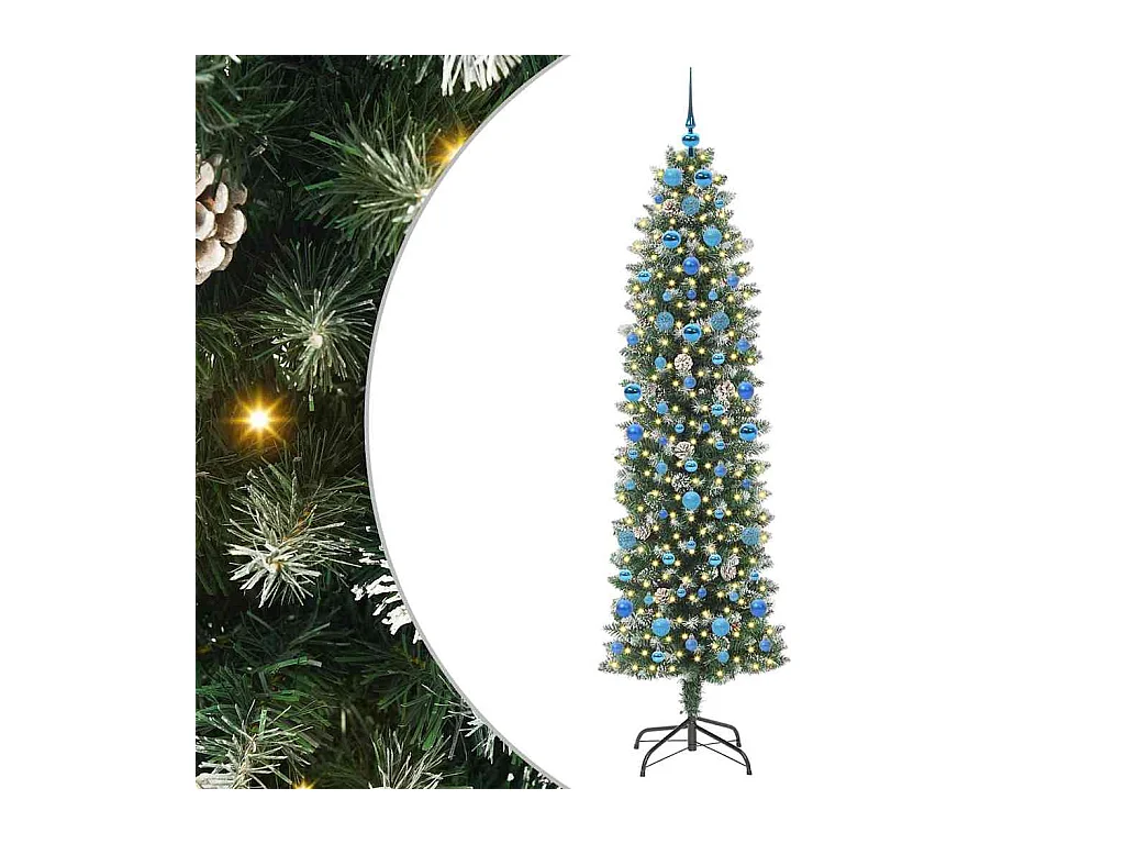 Arbre de Noël artificiel slim avec 300 LED Vert et blanc 210 cm