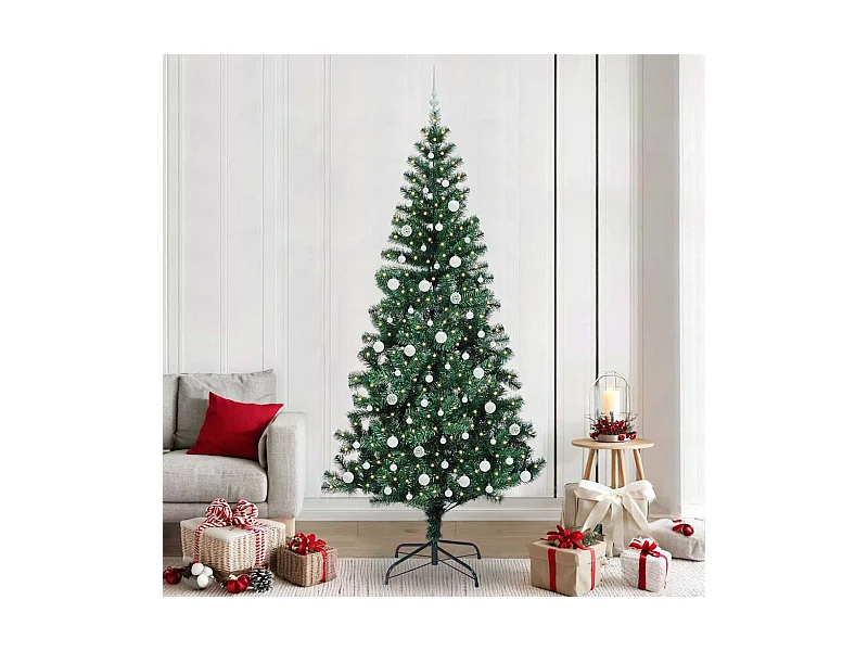 Sapin de Noël artificiel pré-éclairé Vert 240 cm PVC et métal