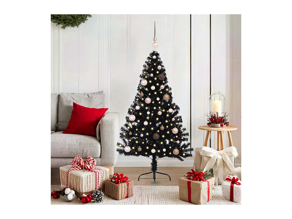 Árbol de Navidad con luces de cuerda decorativa Negro 150 cm