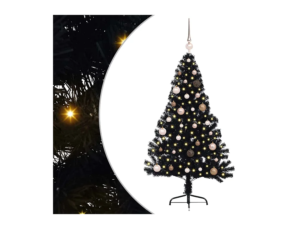 Árbol de Navidad con luces de cuerda decorativa Negro 150 cm