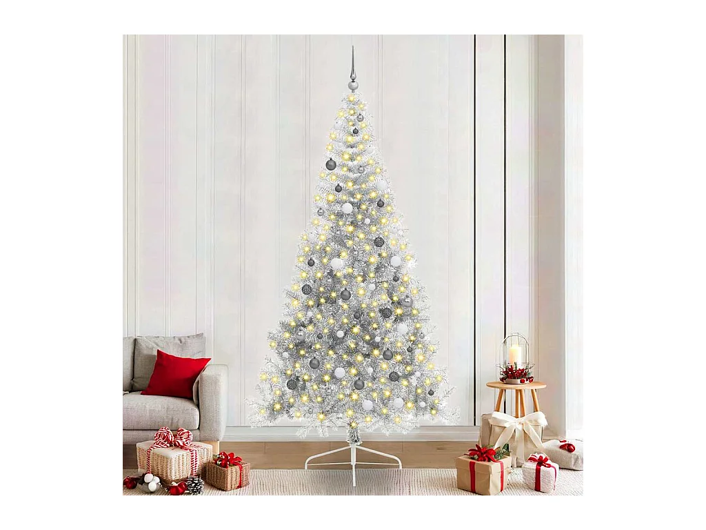 Sapin de Noël artificiel pré-éclairé Argent 240 cm PET