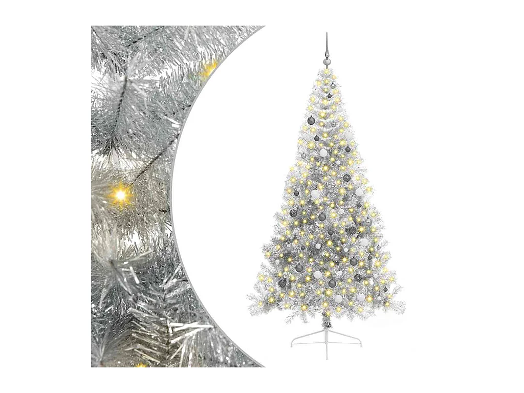 Sapin de Noël artificiel pré-éclairé Argent 240 cm PET