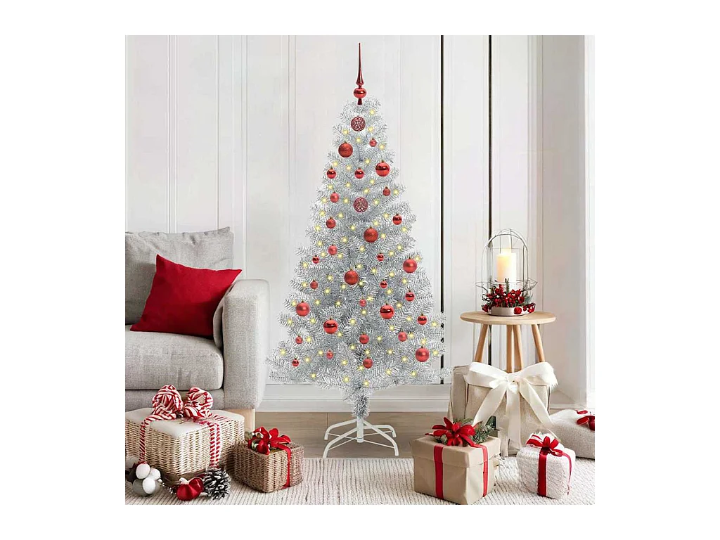 Sapin de Noël avec 150 LED avec support Argent 150 cm PET