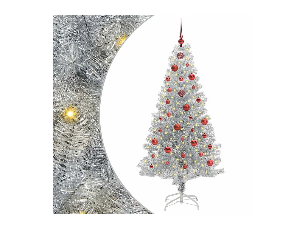 Sapin de Noël avec 150 LED avec support Argent 150 cm PET