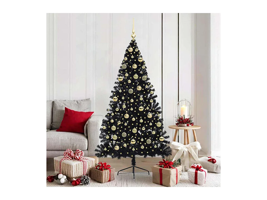 Sapin de Noël artificiel pré-éclairé Noir 180 cm PVC