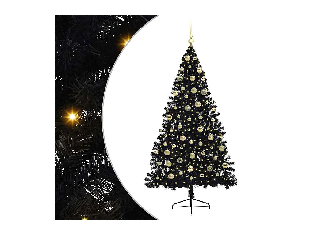 Sapin de Noël artificiel pré-éclairé Noir 180 cm PVC