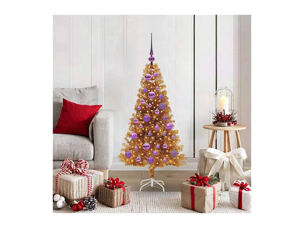 Árbol de Navidad con 150 LED con soporte Dorado 120 cm PET