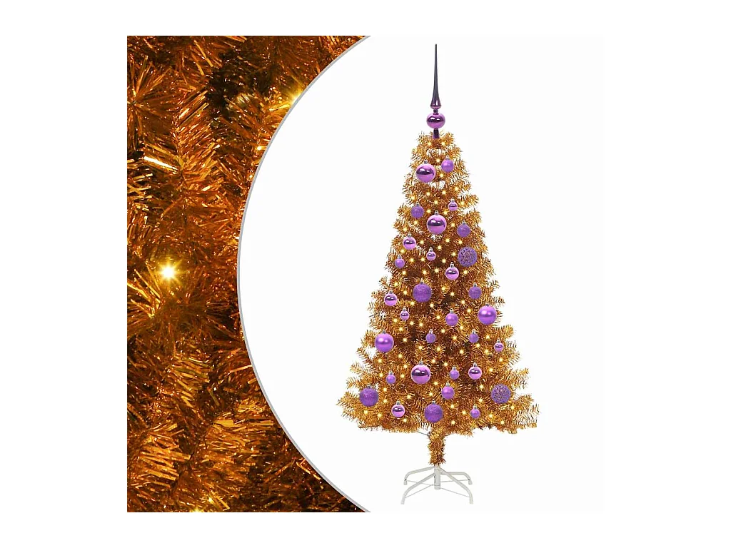 Árbol de Navidad con 150 LED con soporte Dorado 120 cm PET